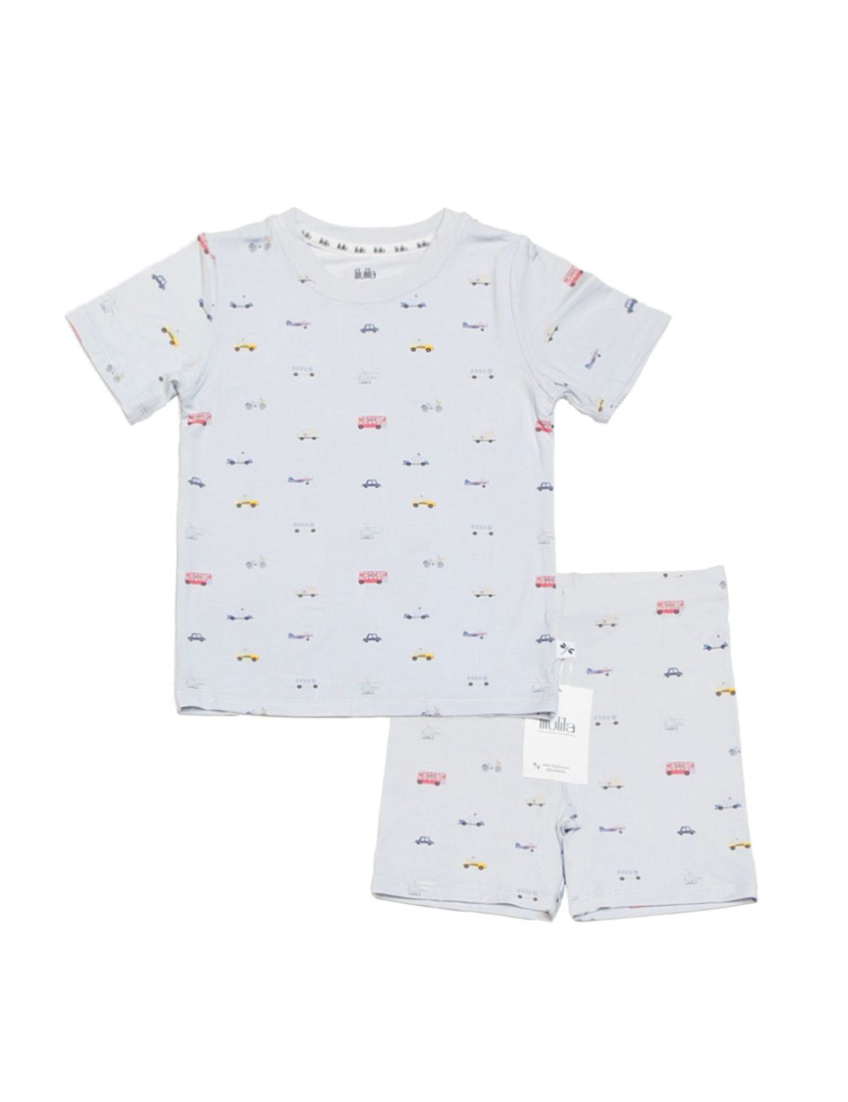 Little Ride print bamboo baby short pajama top and bottoms set