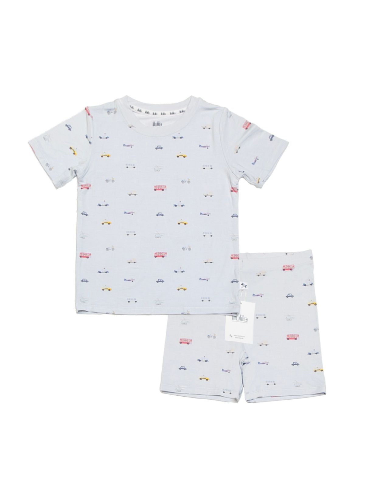 Little Ride print bamboo baby short pajama top and bottoms set