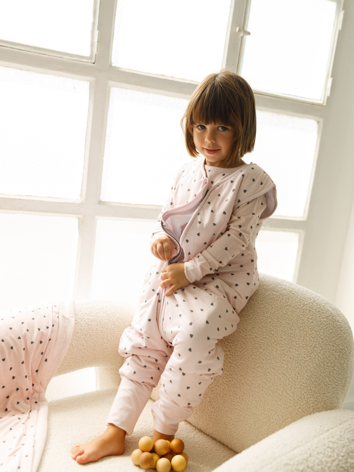 Little hearts print bamboo baby sleeping bag with feet (TOG 2.5)