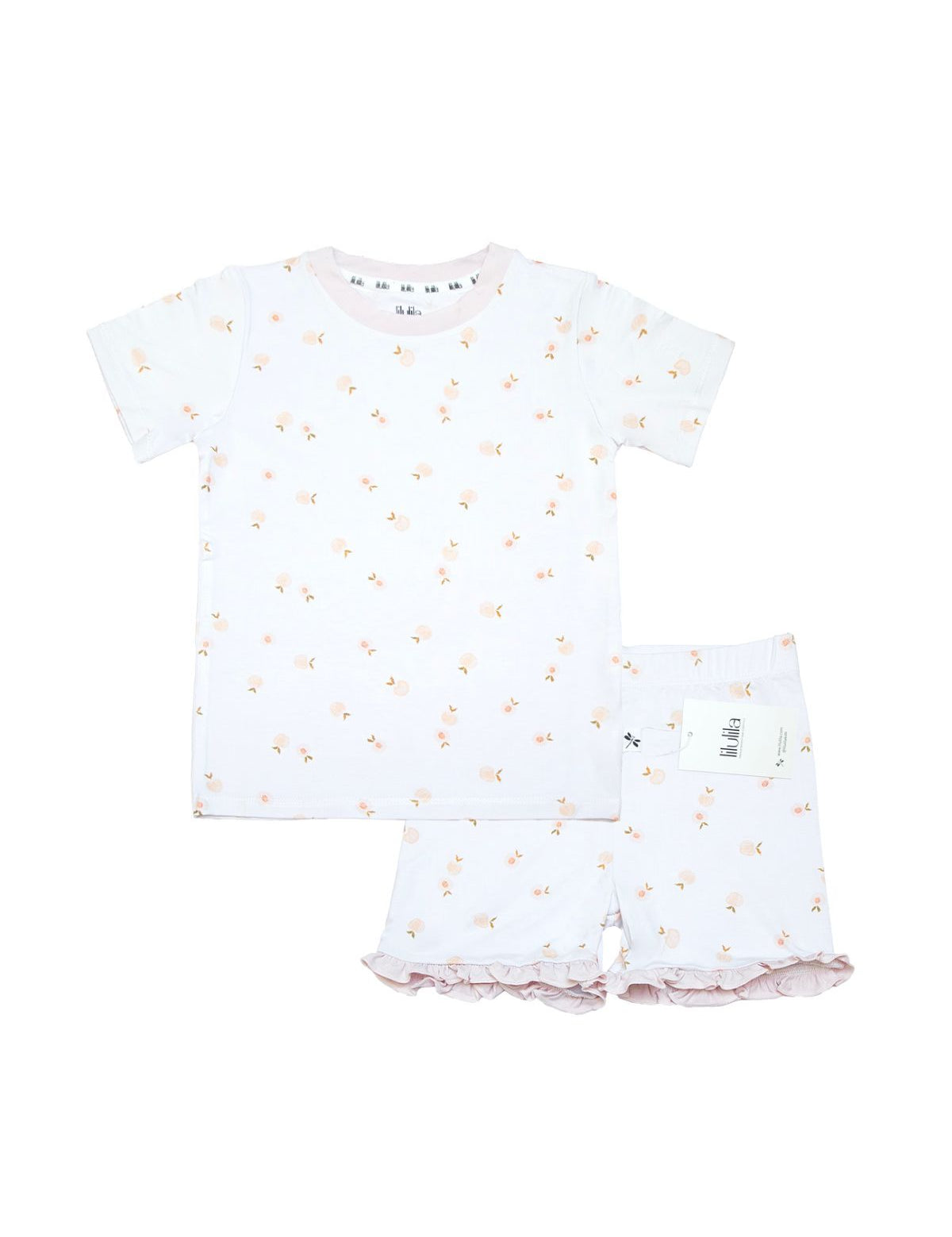 Peach print bamboo baby short pajama top and bottoms set