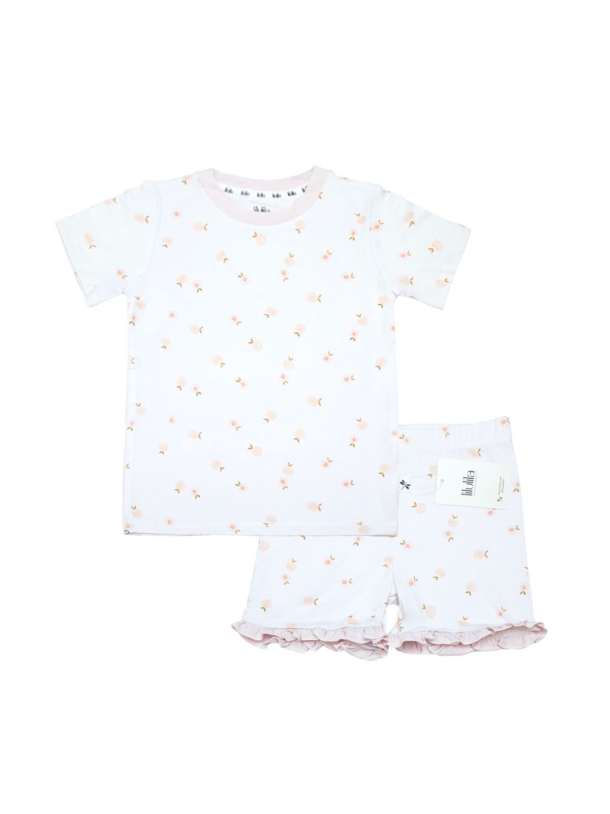 Peach print bamboo baby short pajama top and bottoms set