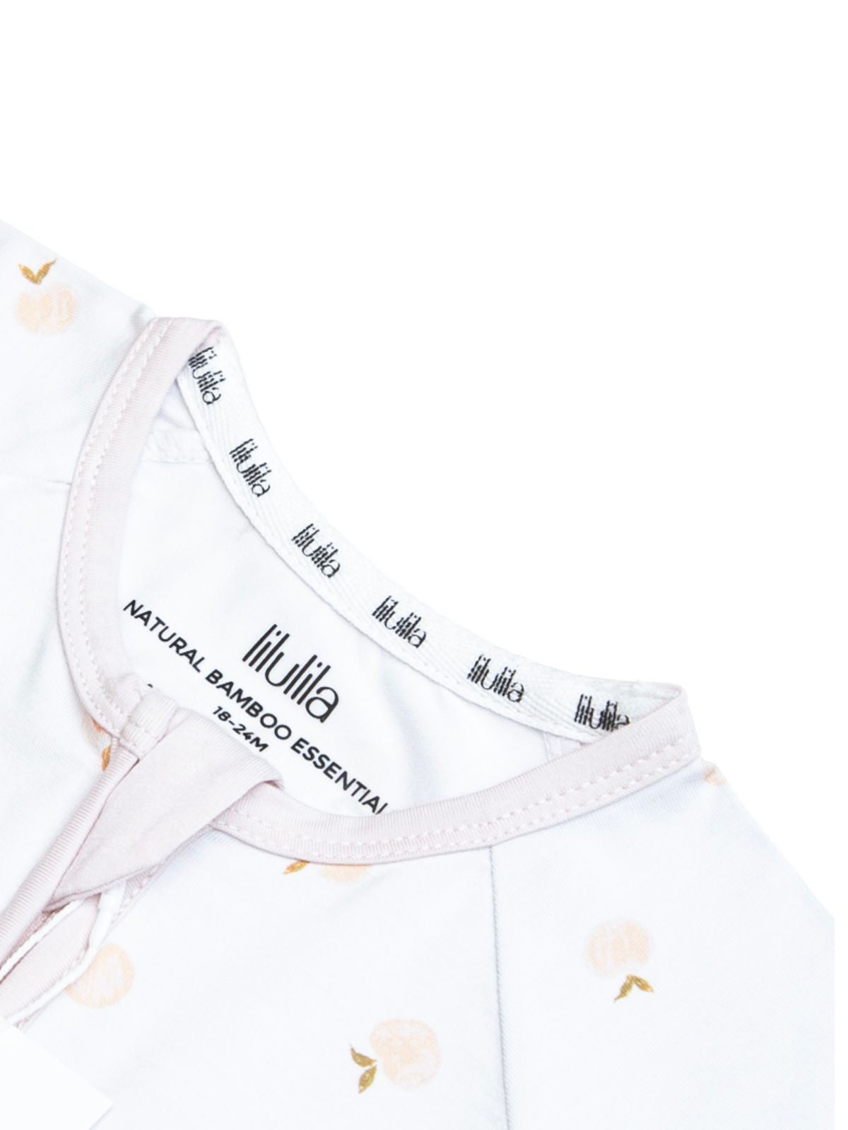 Peach print bamboo baby short sleepsuit with two-way zip