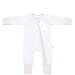 Peach print bamboo baby sleepsuit with two-way zip
