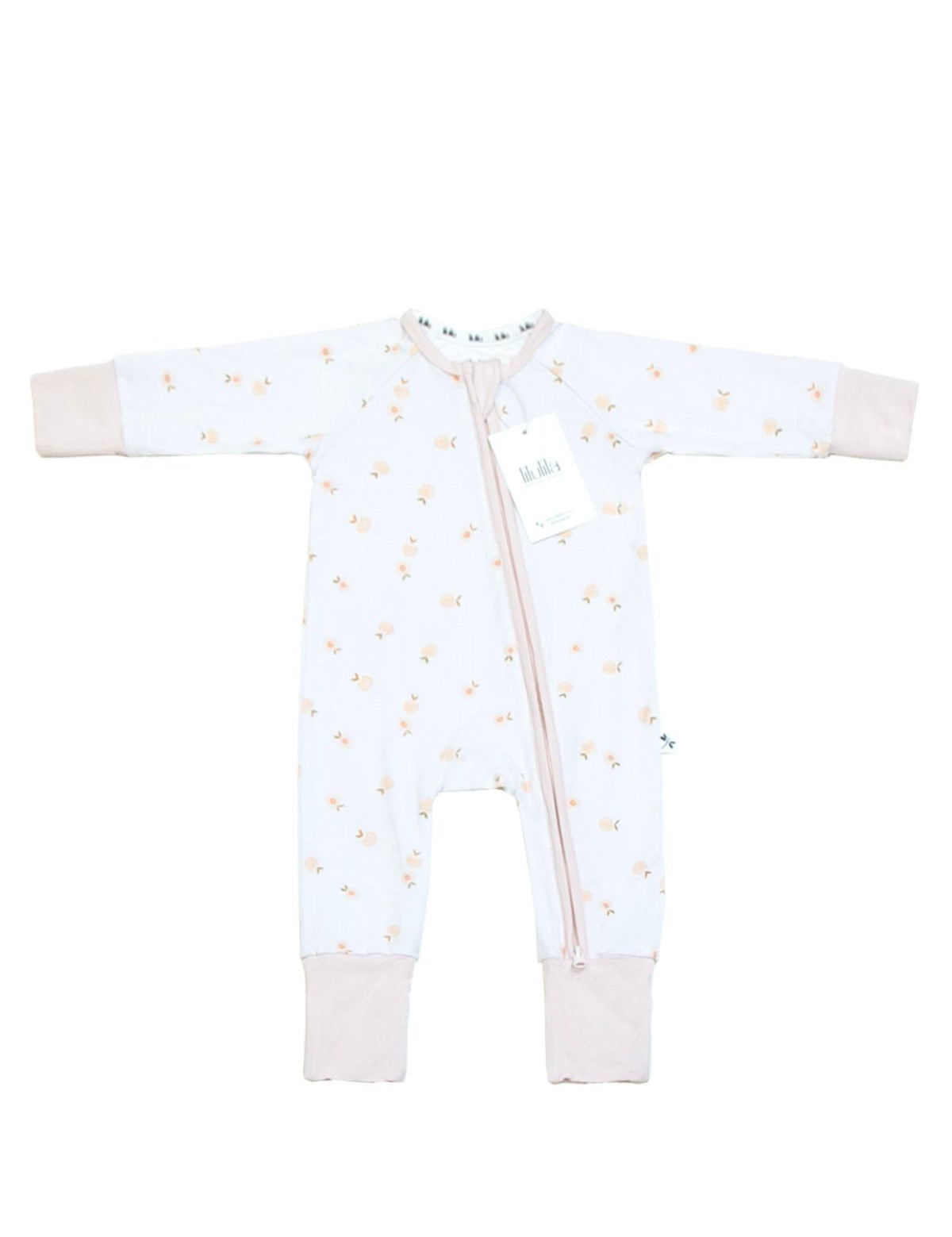 Peach print bamboo baby sleepsuit with two-way zip