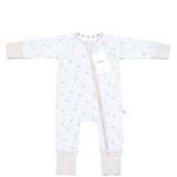 Peach print bamboo baby sleepsuit with two-way zip