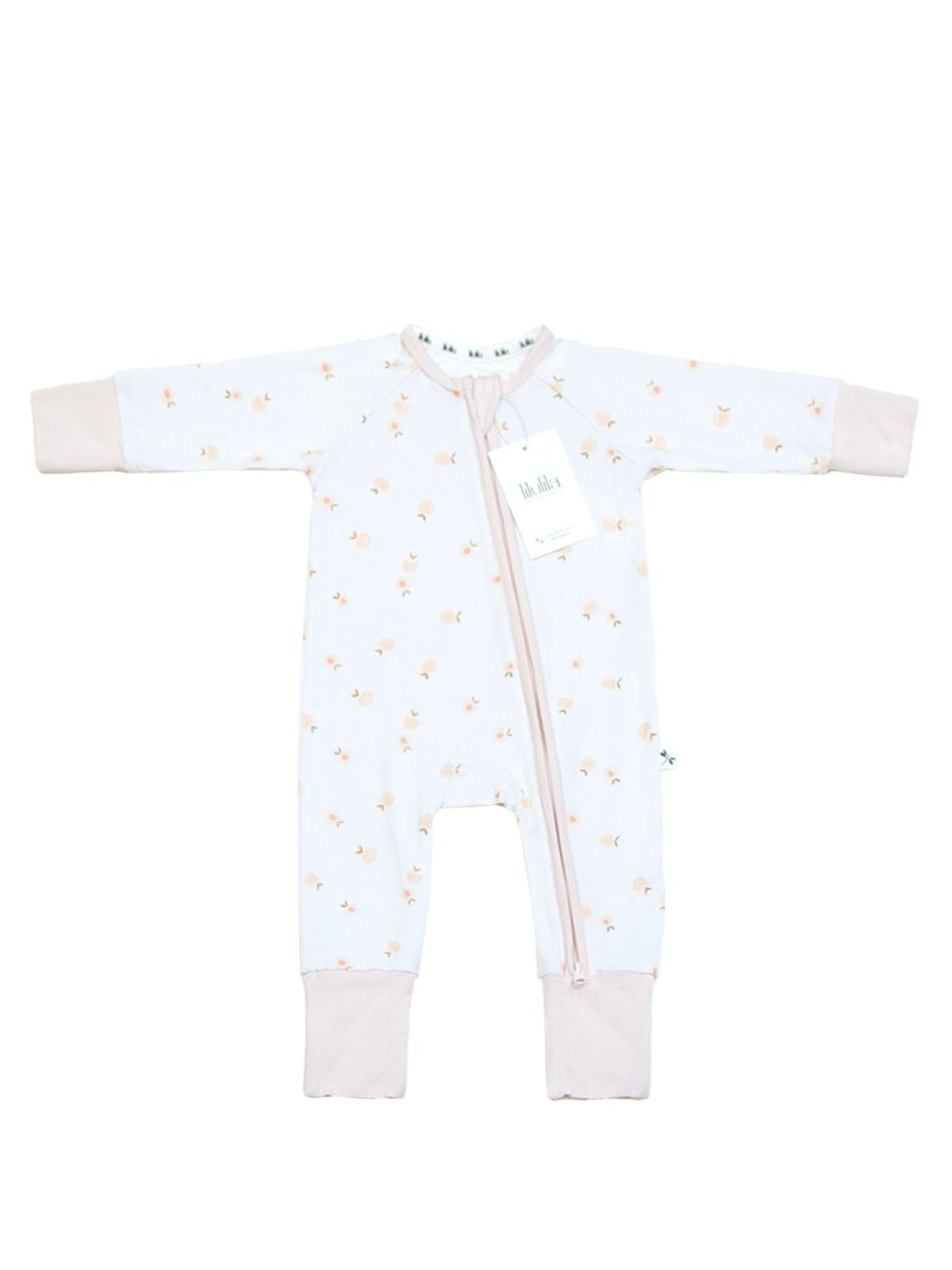 Peach print bamboo baby sleepsuit with two-way zip