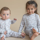 Bouquet print bamboo baby pajama top and bottoms set