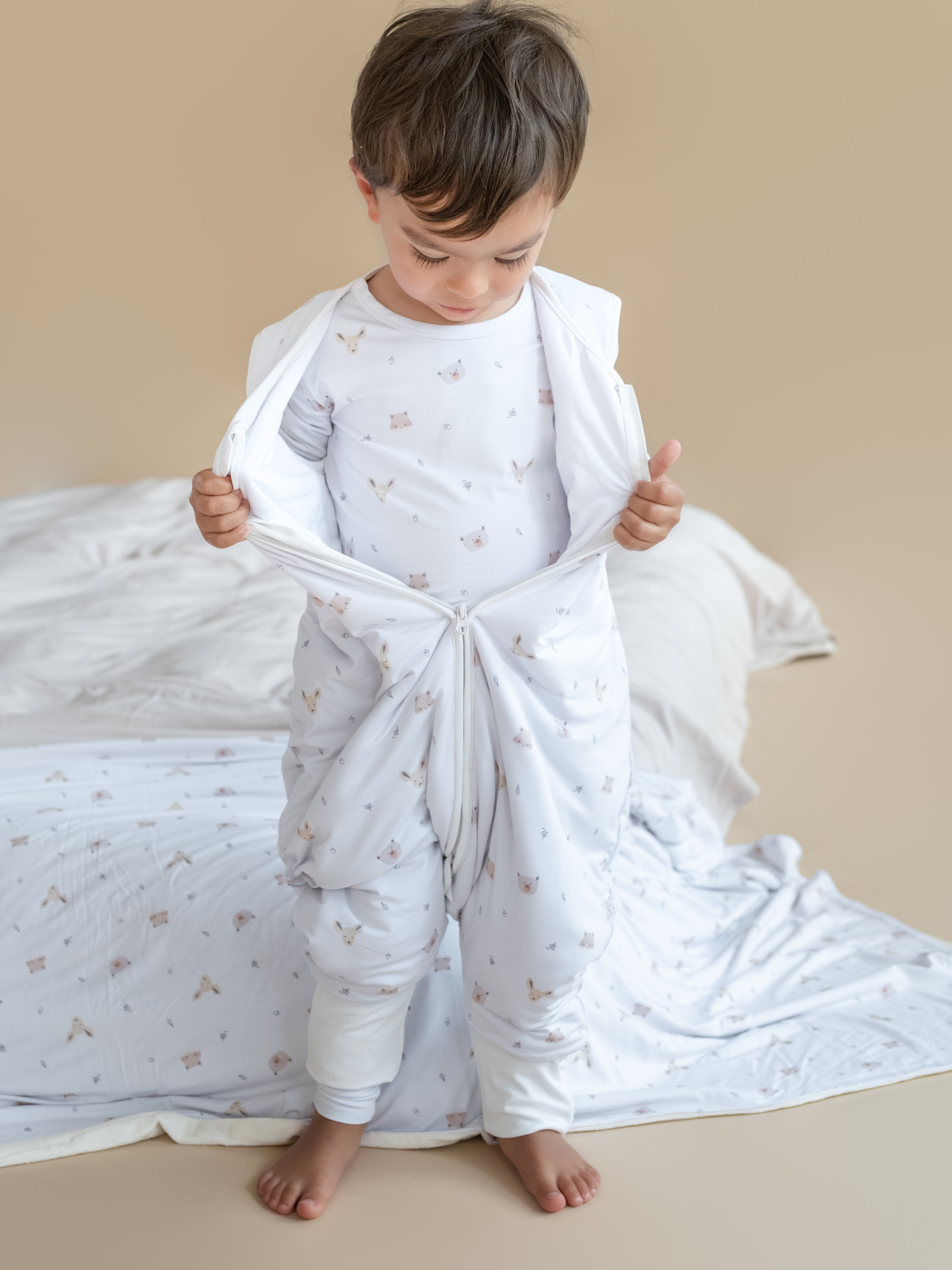 Forest friends print bamboo baby sleeping bag with feet (TOG 2.5)