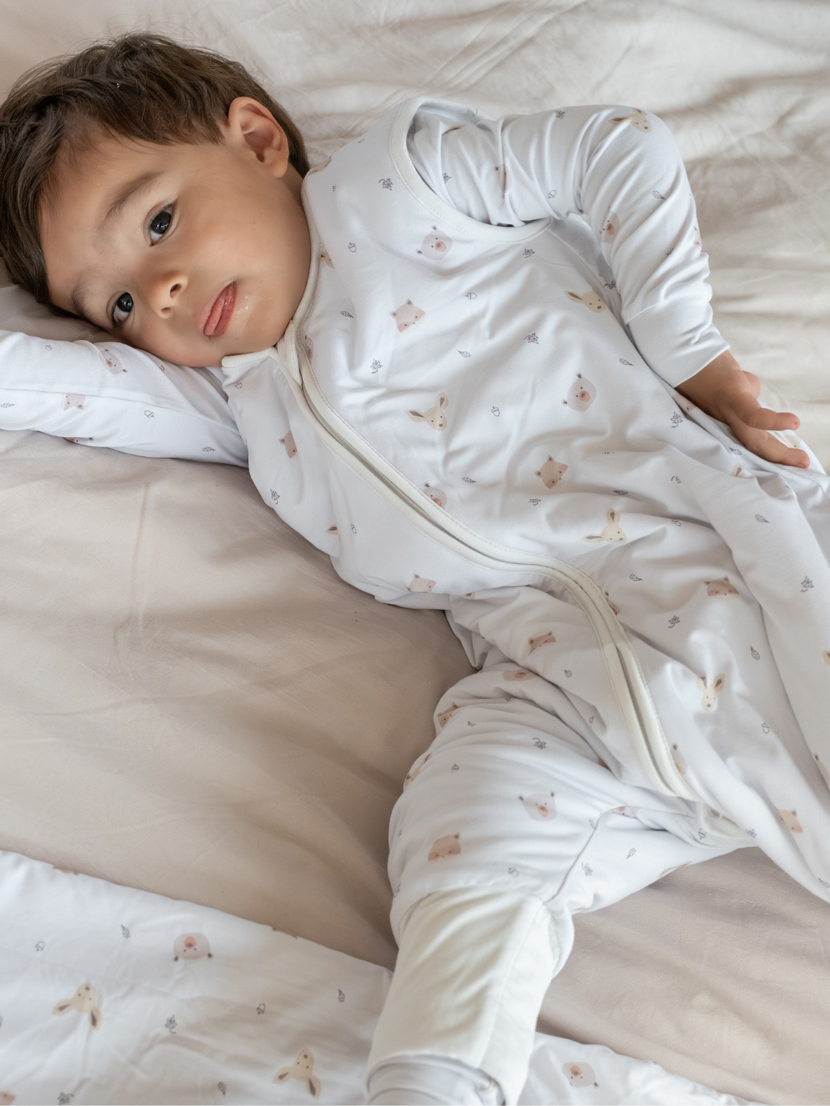 Forest friends print bamboo baby sleeping bag with feet (TOG 2.5)