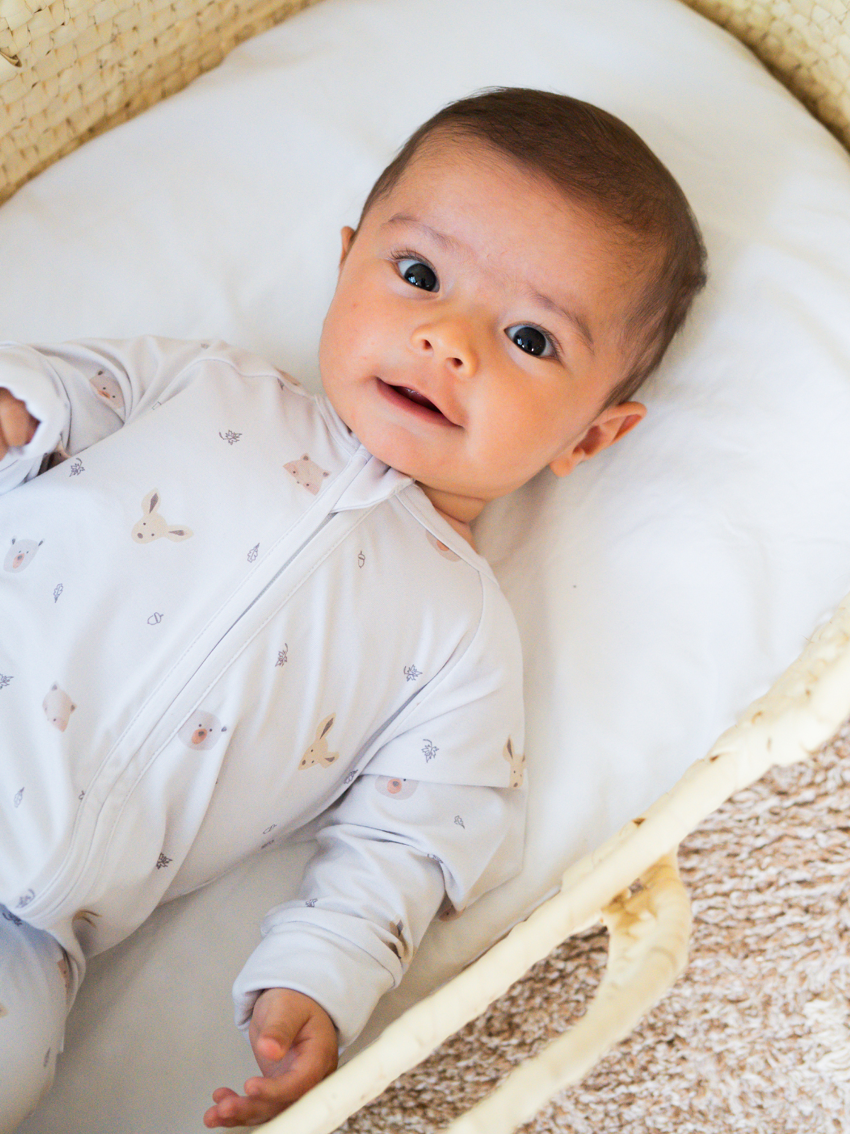 Forest friends print bamboo baby zippy romper with two-way zip