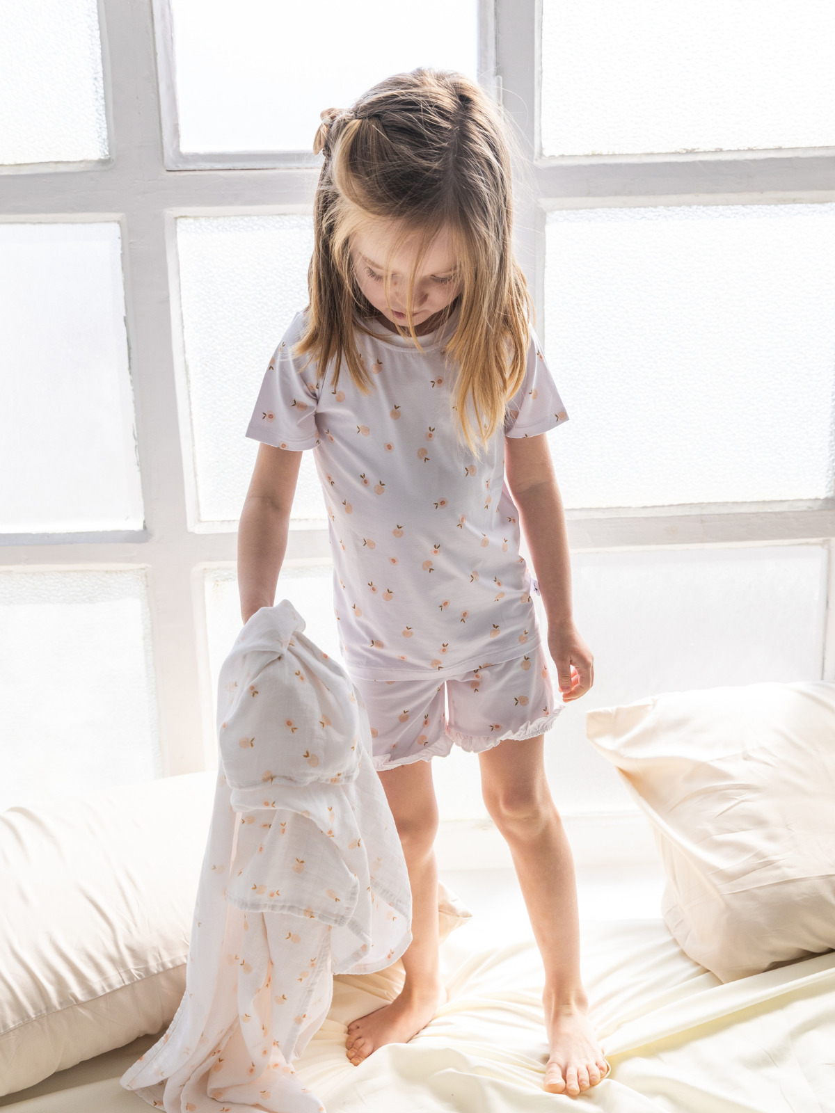 Peach print bamboo baby short two-piece pajama set