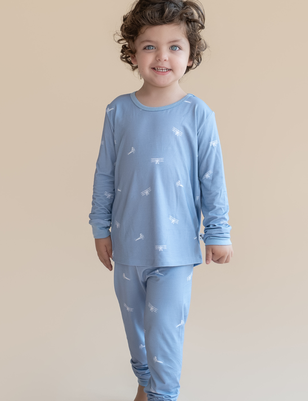 Airplane print bamboo baby two-piece pajama set