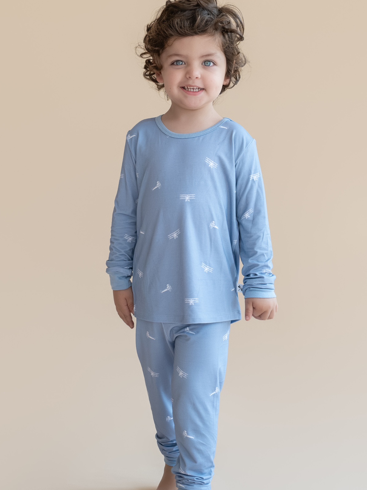 Airplane print bamboo baby two-piece pajama set