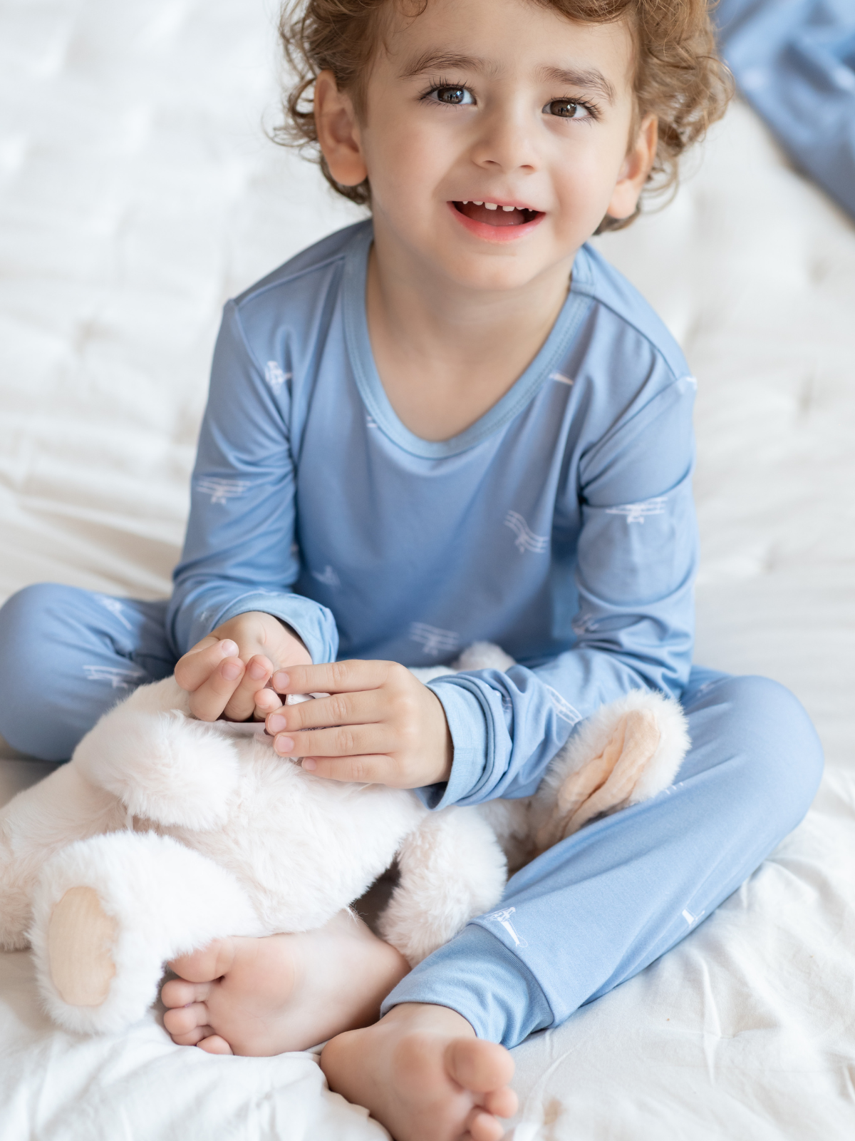 Airplane print bamboo baby pajama top and bottoms set