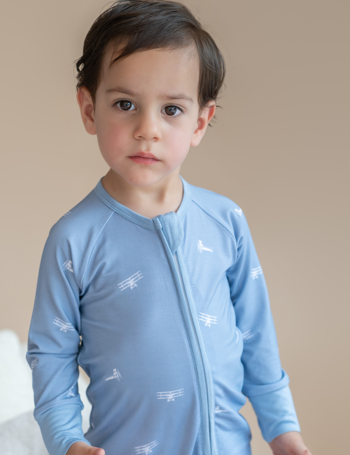 Airplane print bamboo baby zippy romper with two-way zip