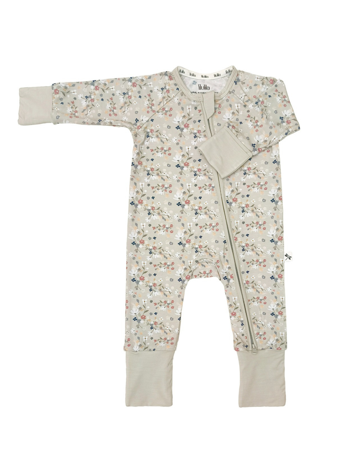 Floral bouquet print bamboo baby sleepsuit with two-way zip