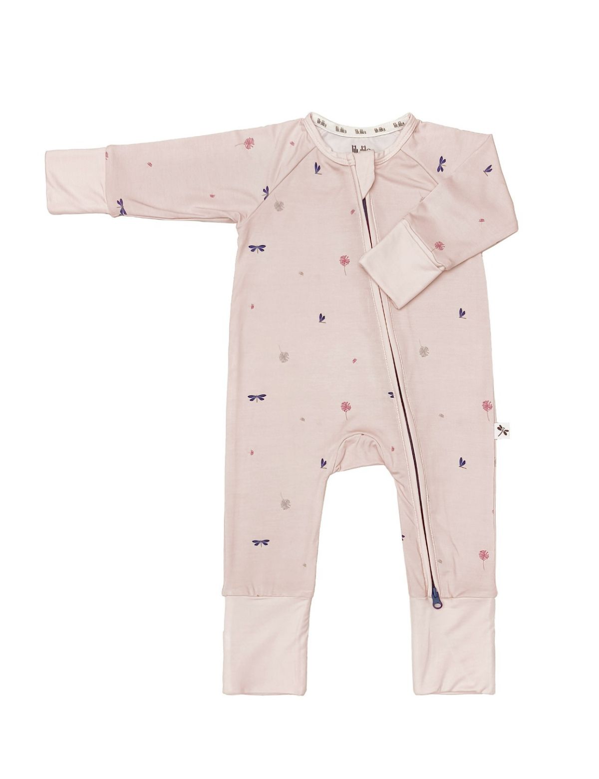 Wild Pink print bamboo baby sleepsuit with two-way zip