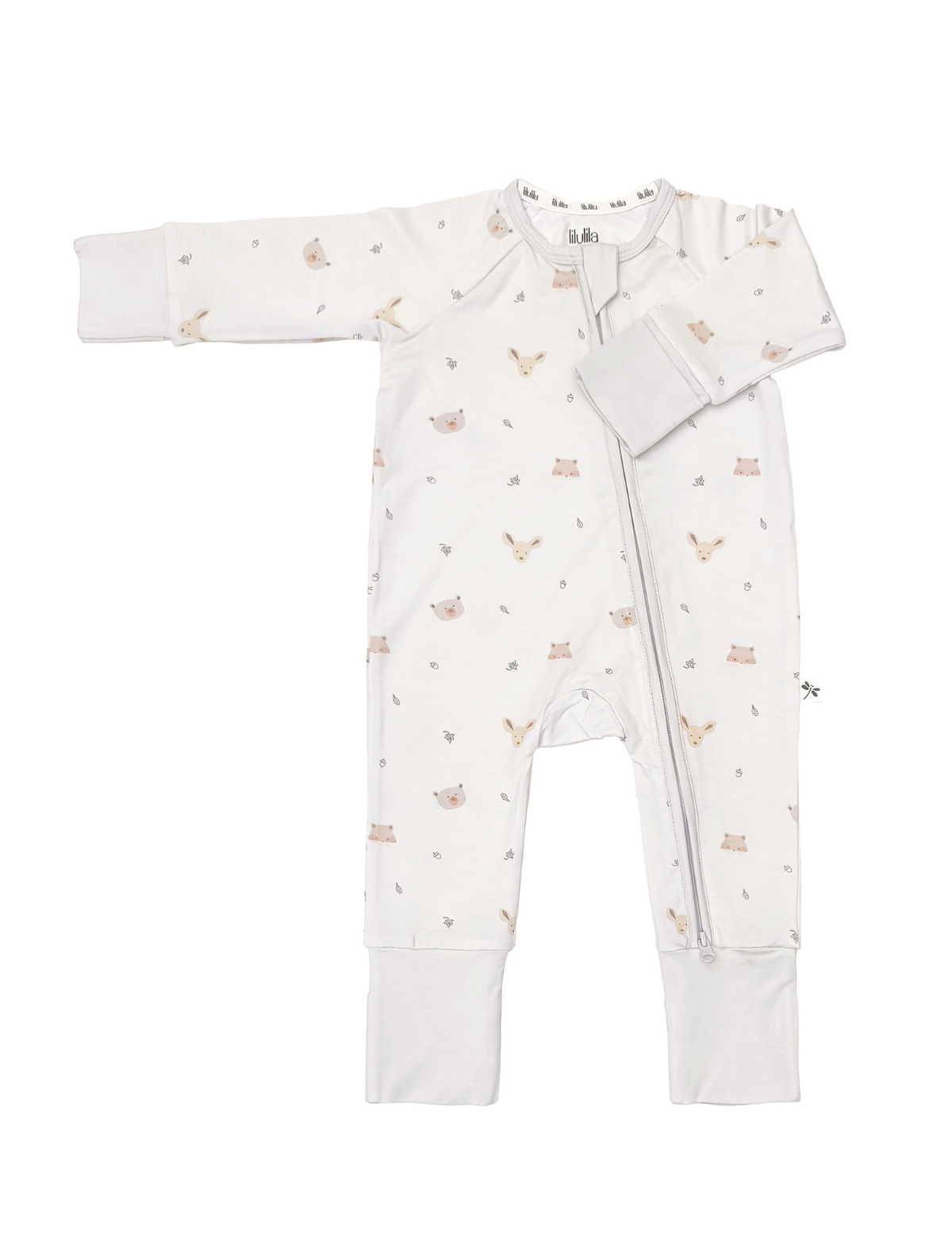 Forest friends print bamboo baby sleepsuit with two-way zip
