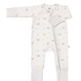 Forest friends print bamboo baby sleepsuit with two-way zip