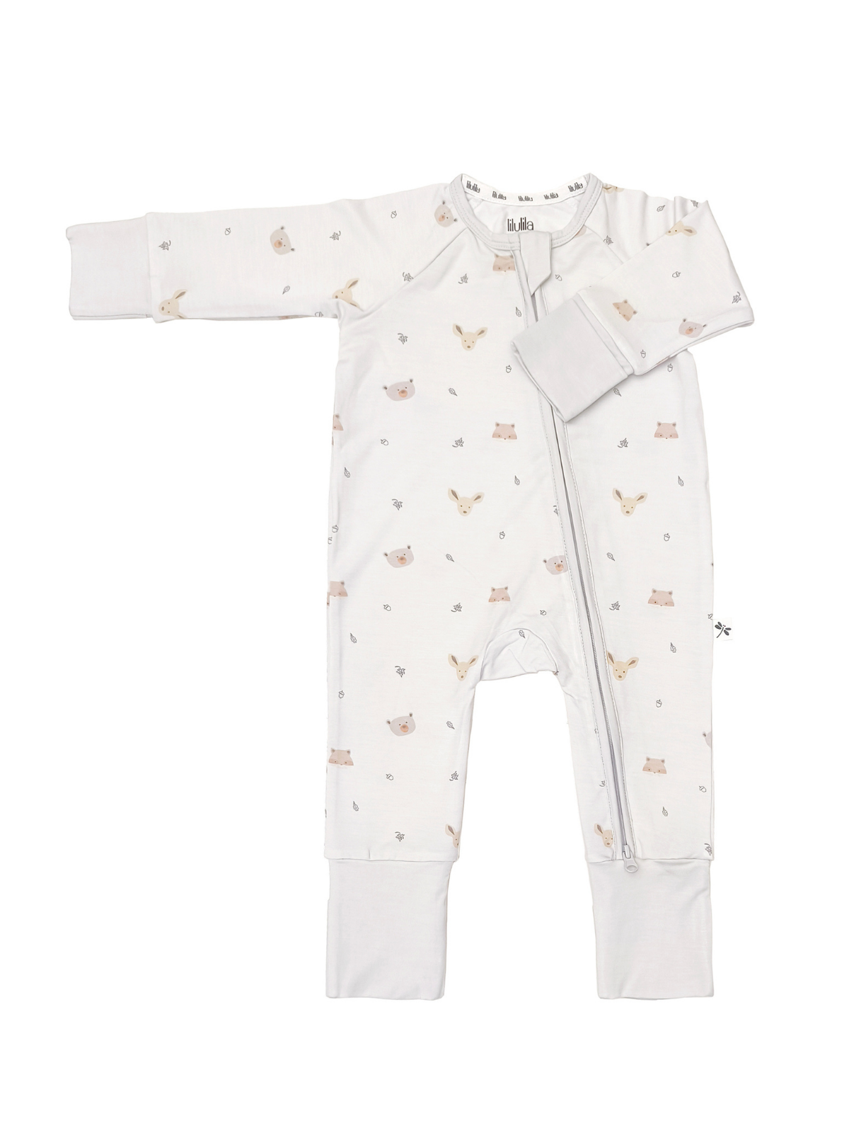 Forest friends print bamboo baby sleepsuit with two-way zip