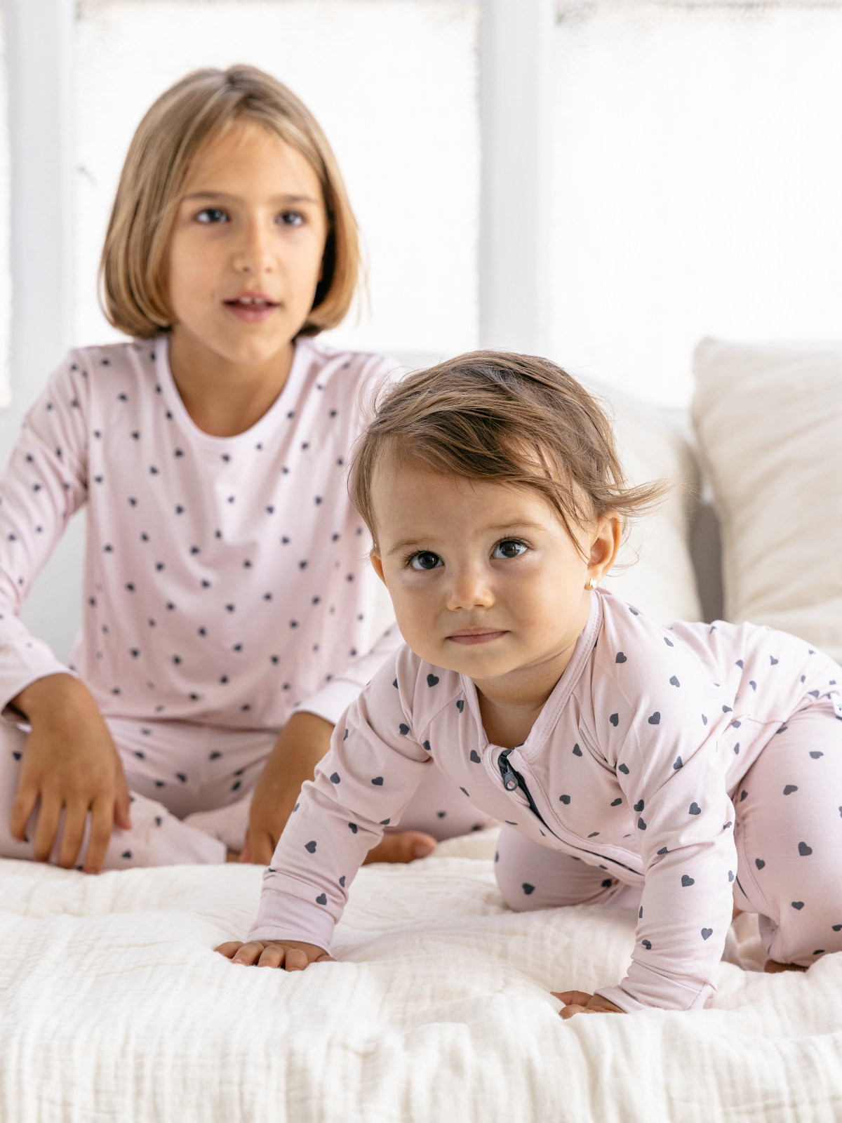 Little hearts print bamboo baby two-piece pajama set