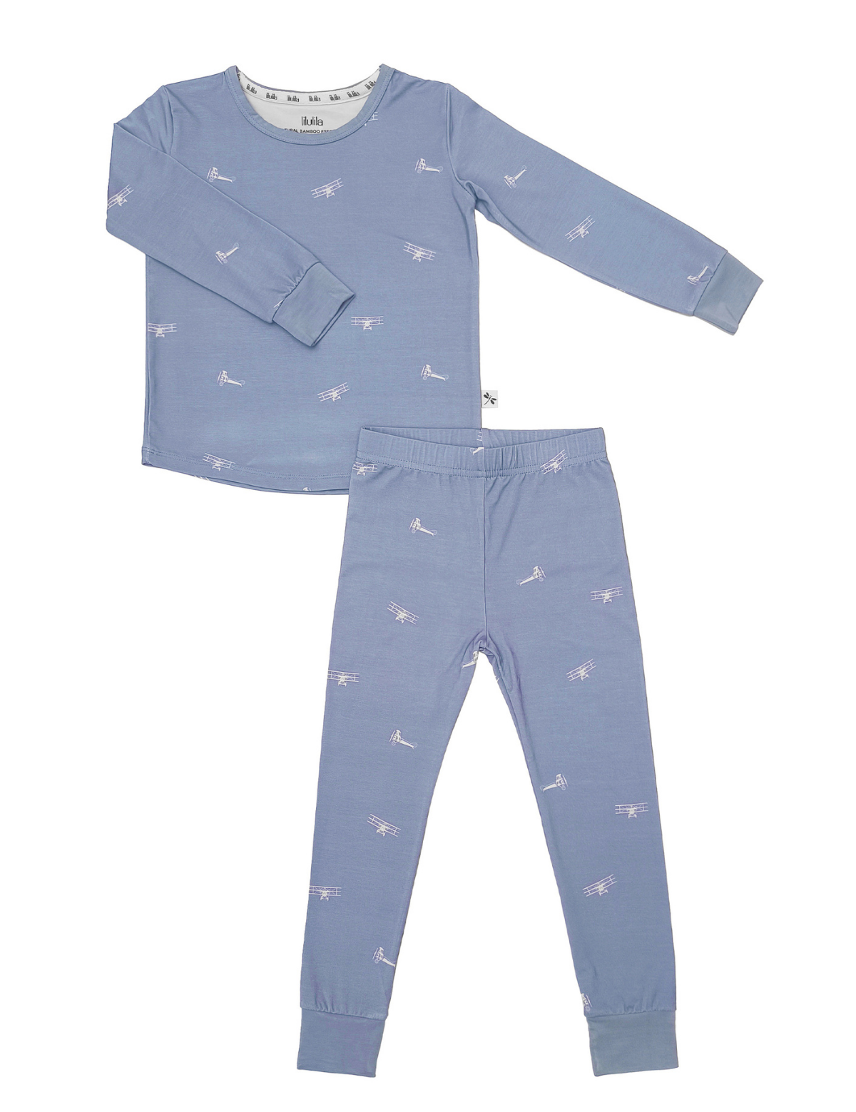 Airplane print bamboo baby pajama top and bottoms set