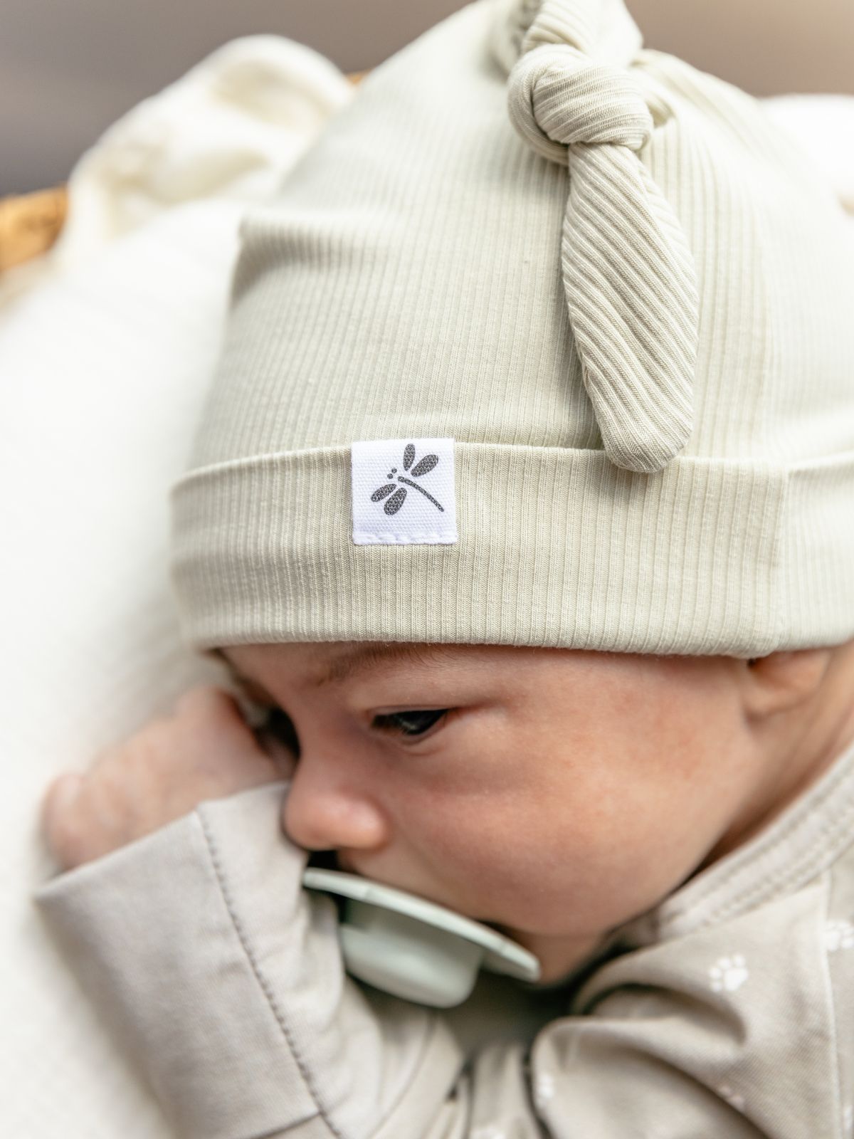 Olive green bamboo baby double knot hat