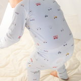 Little Ride print bamboo baby sleepsuit with two-way zip