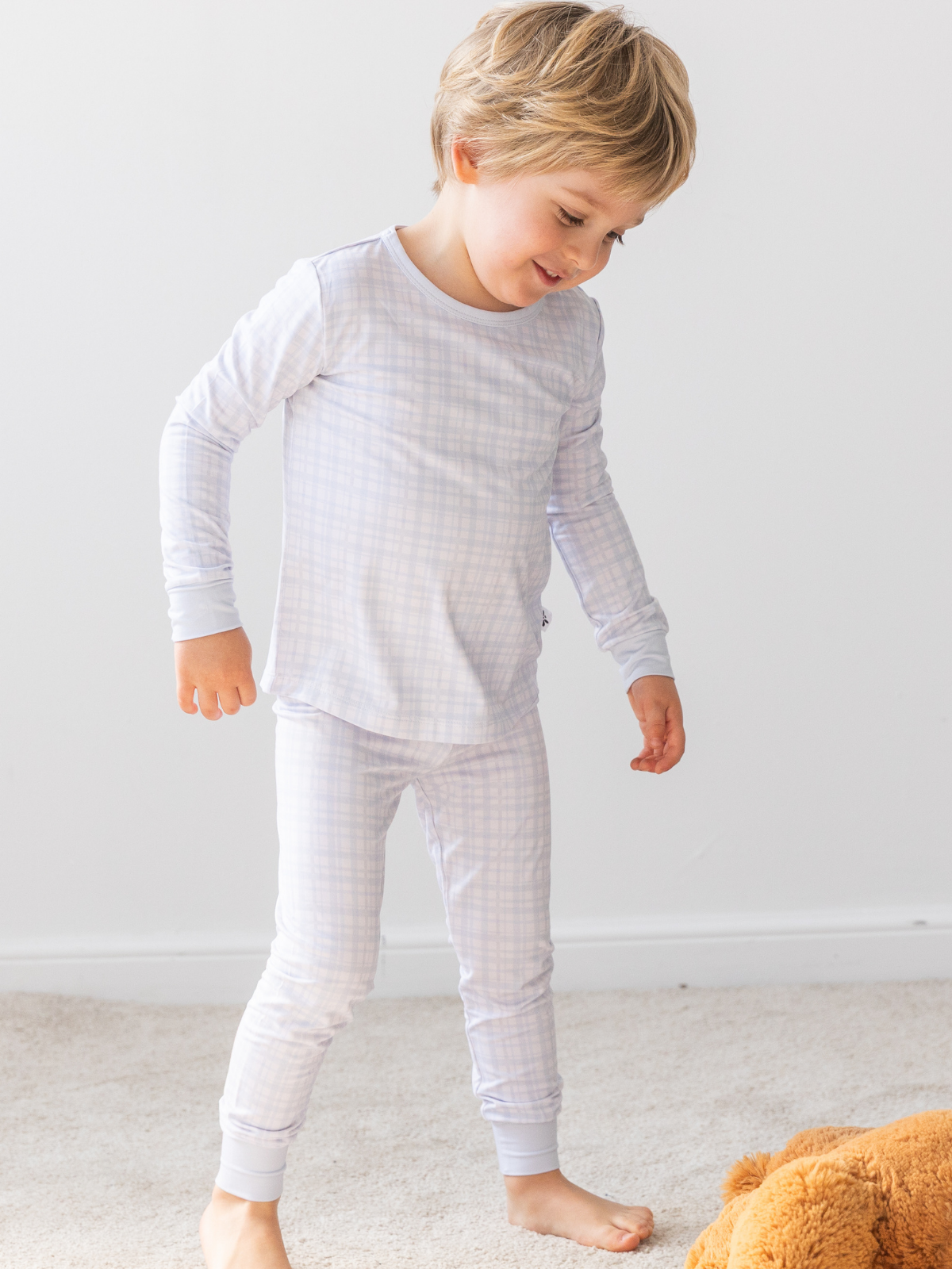 Blue vichy gingham bamboo baby two-piece pajama set