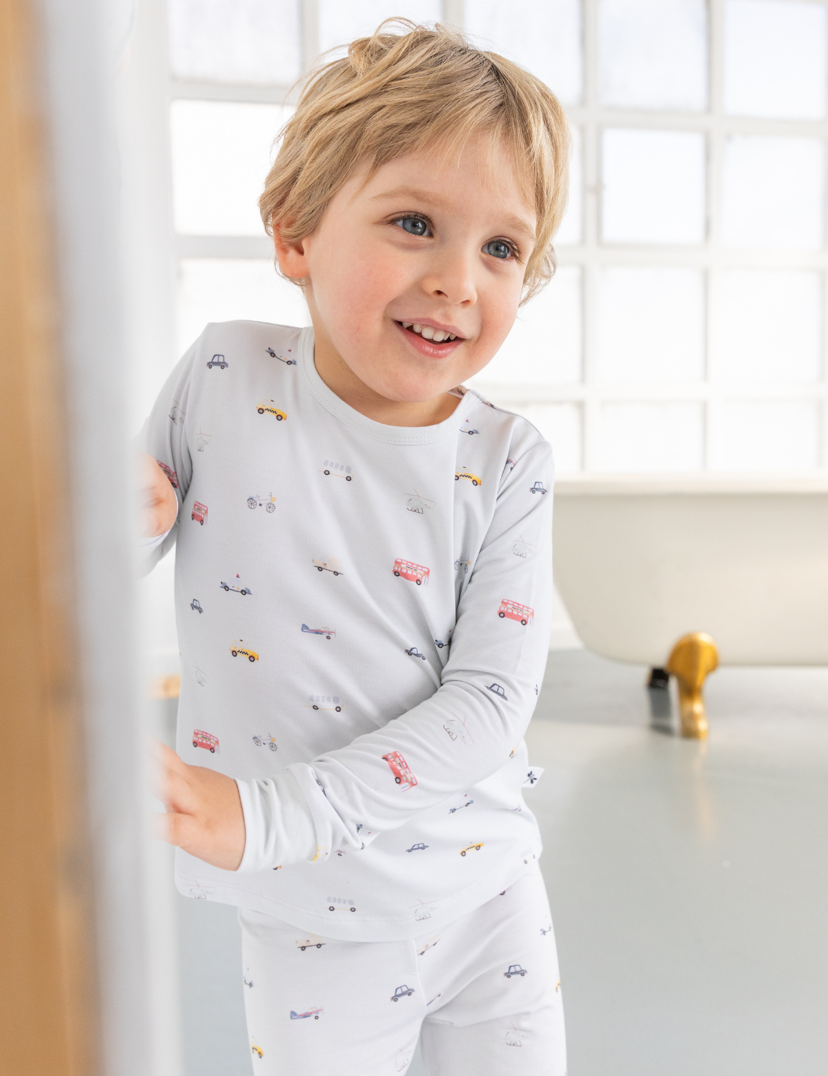 Little Ride print bamboo baby short pajama top and bottoms set