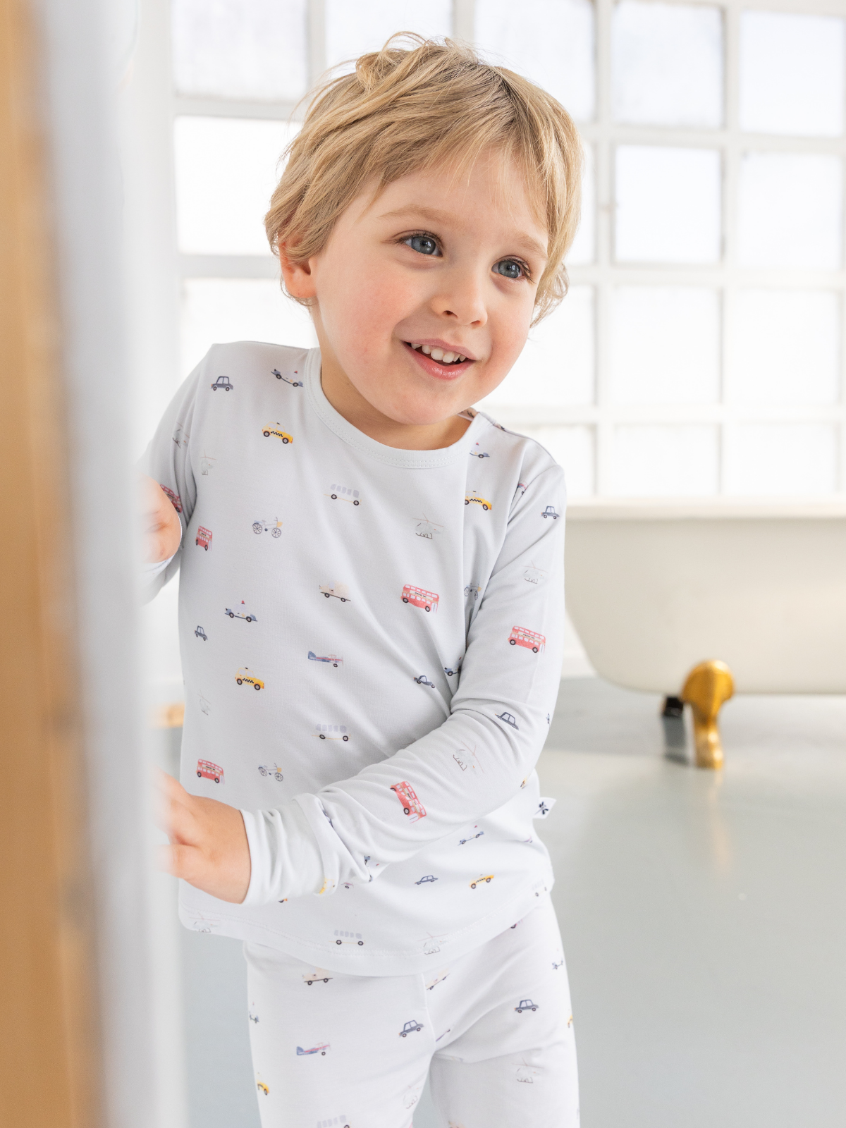 Little Ride print bamboo baby short pajama top and bottoms set