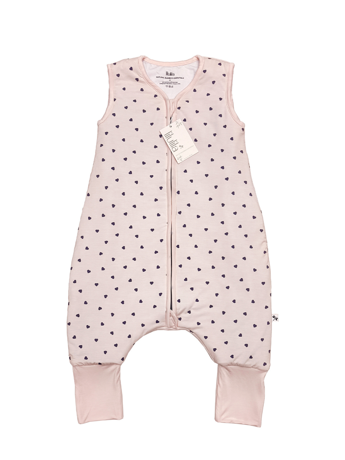 Little hearts print bamboo baby wearable blanket sleeping bag with feet