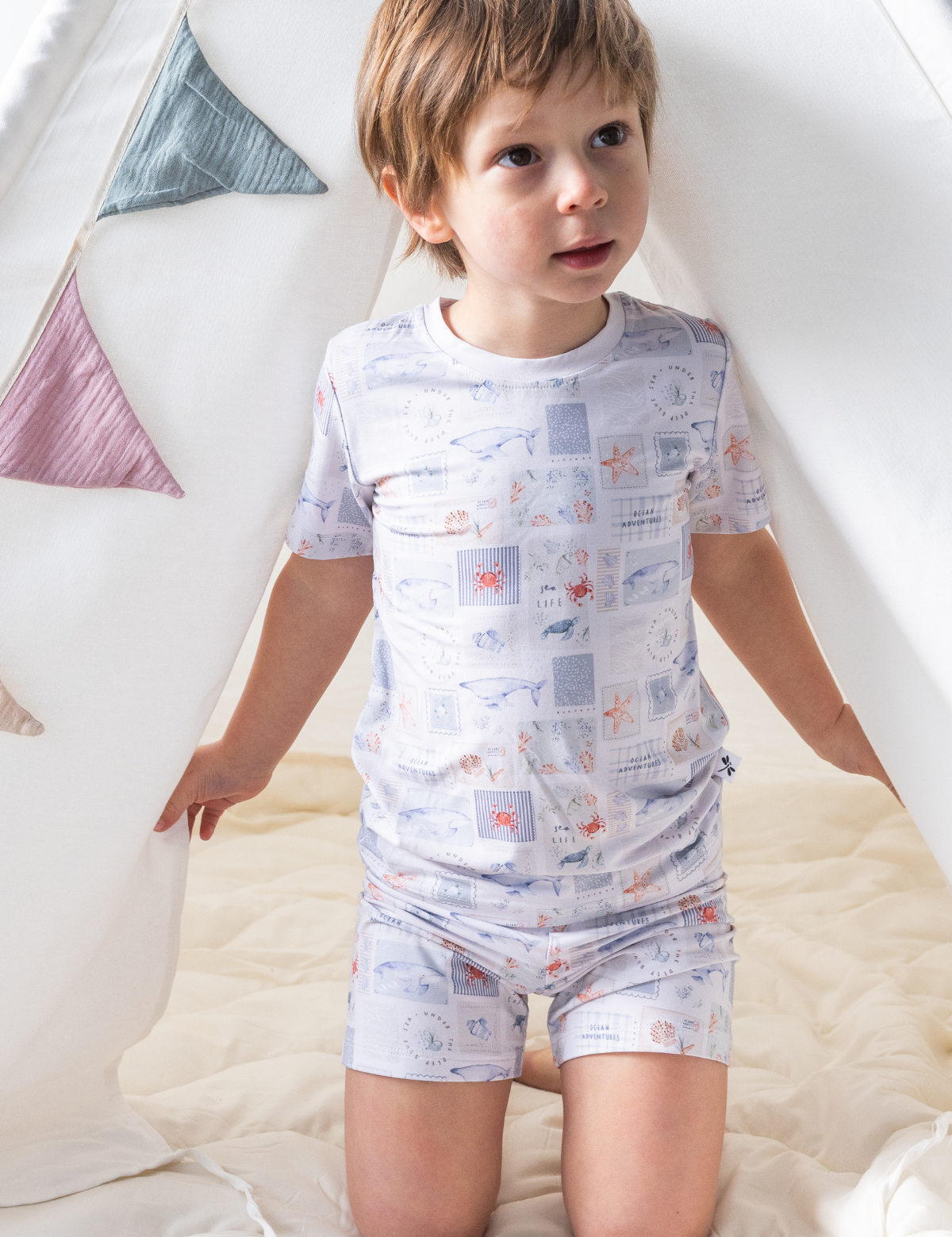 Ocean life print bamboo baby short two-piece pajama set