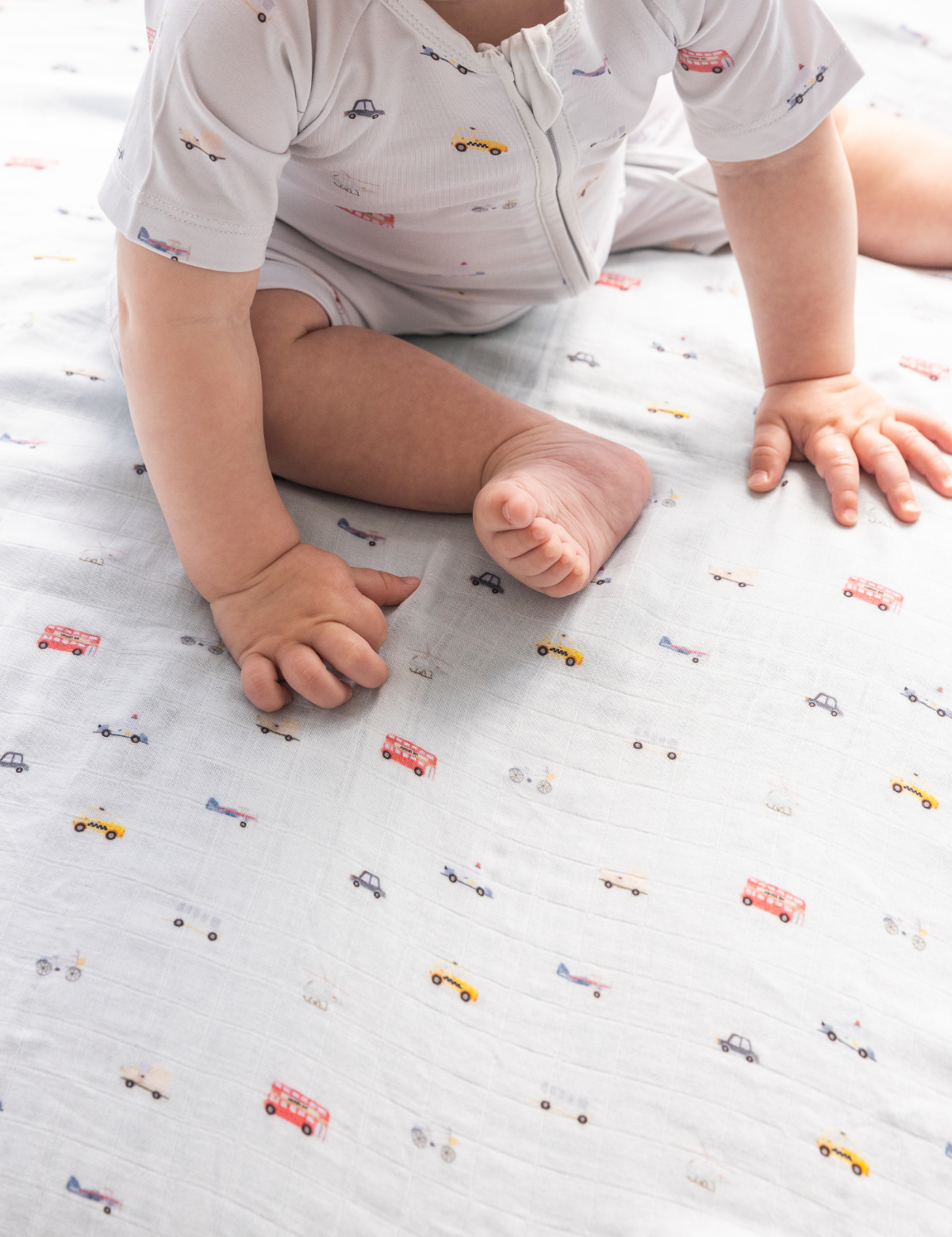 Little Ride print bamboo baby muslin swaddle
