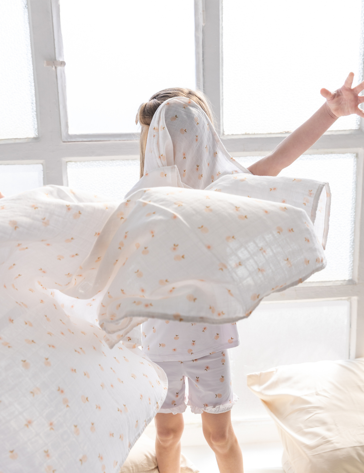 Peach print bamboo baby muslin swaddle