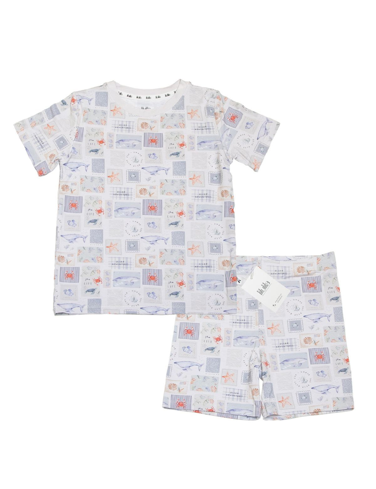 Ocean life print bamboo baby short pajama top and bottoms set