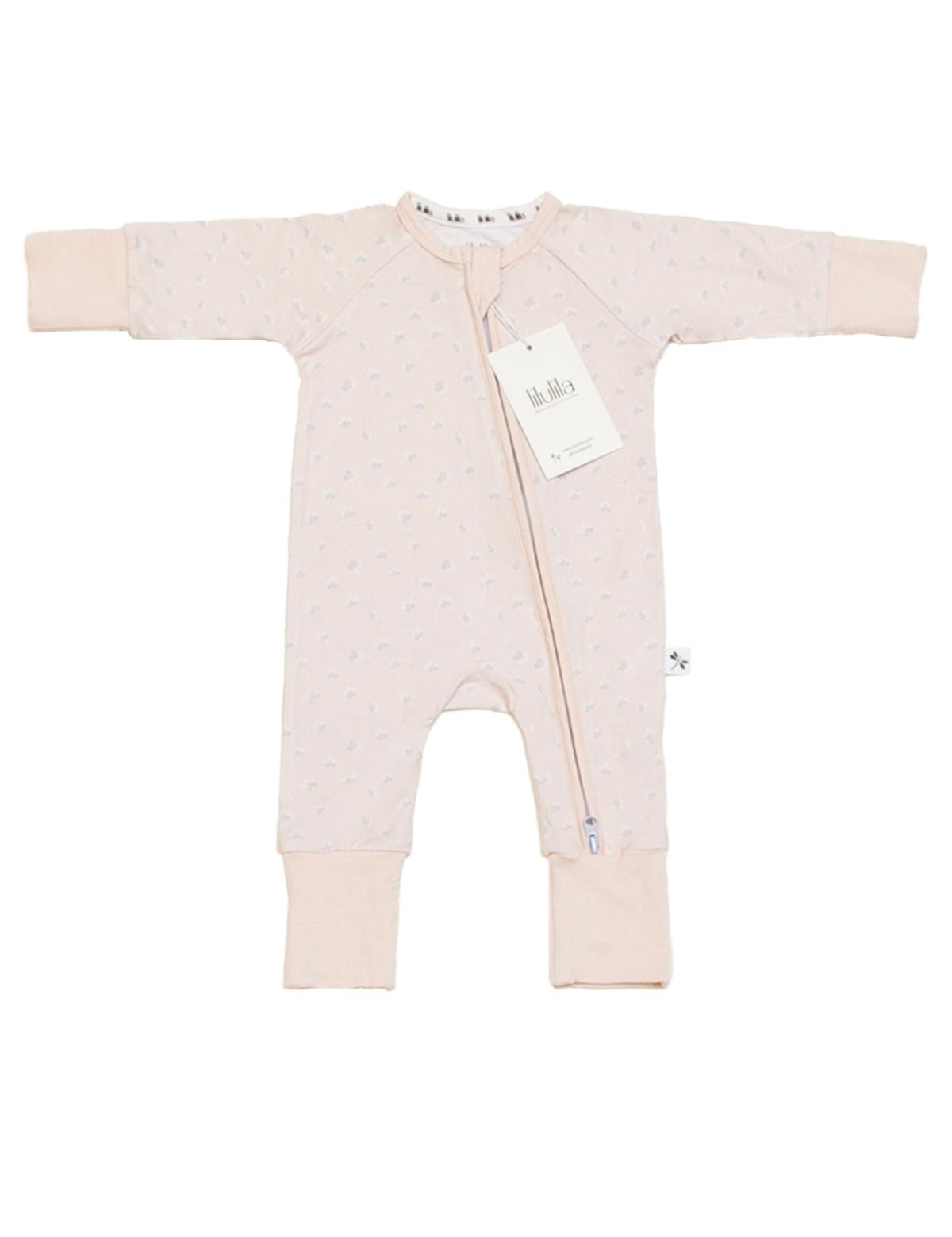 Coral floral print bamboo baby sleepsuit with two-way zip