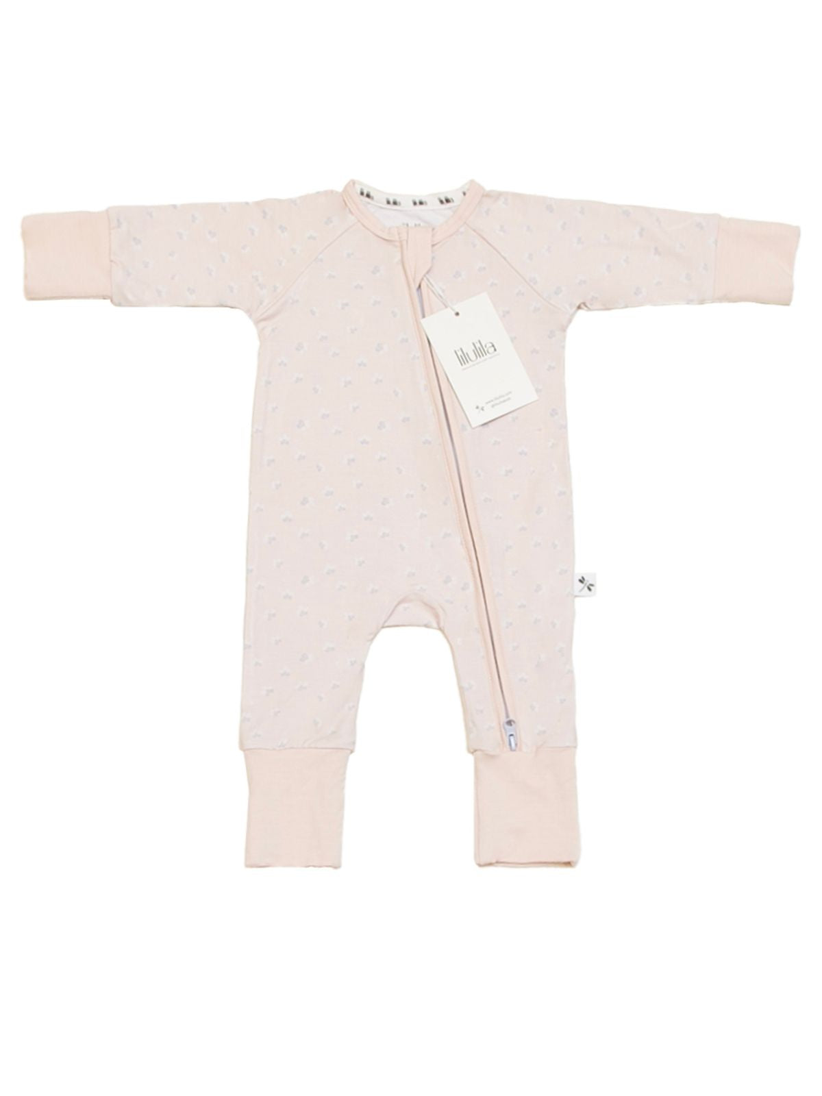 Coral floral print bamboo baby sleepsuit with two-way zip