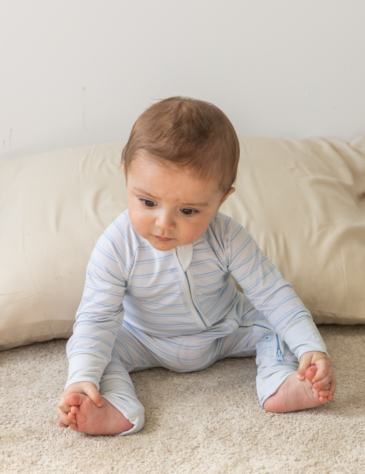 Ride stripes print bamboo baby zippy romper with two-way zip