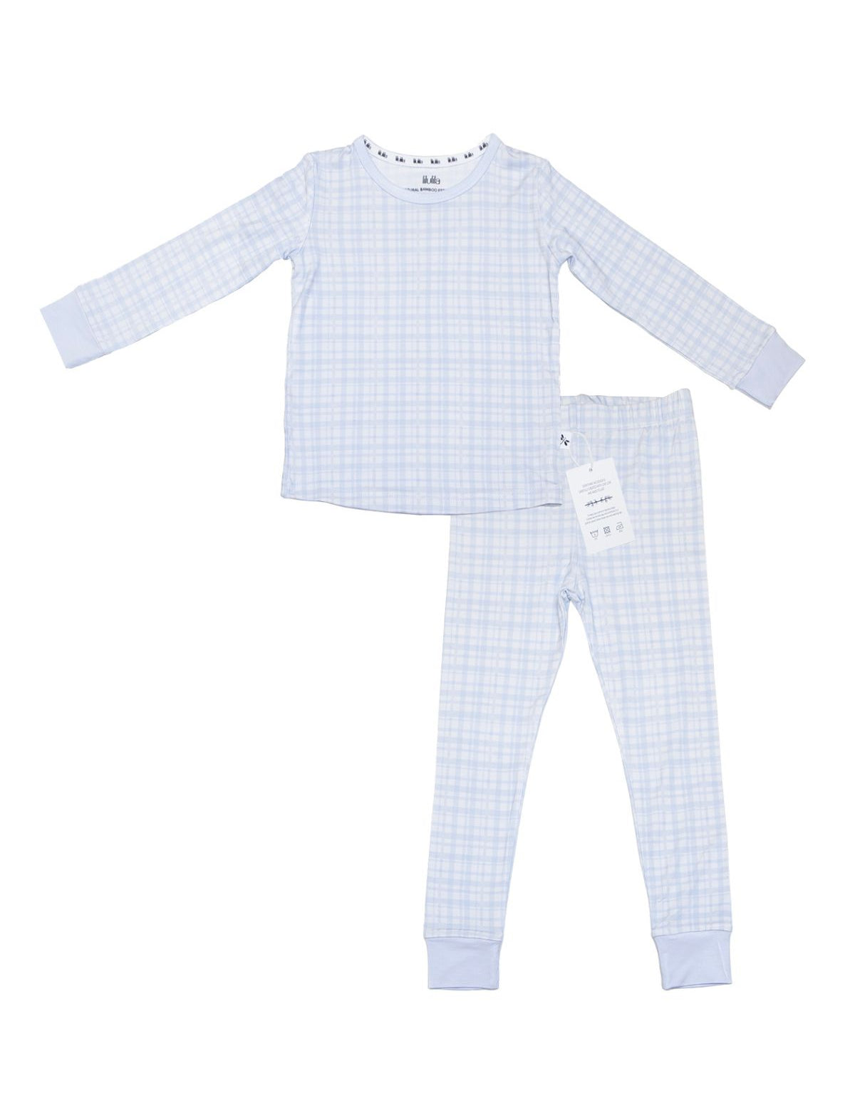 Blue vichy gingham bamboo baby pajama top and bottoms set
