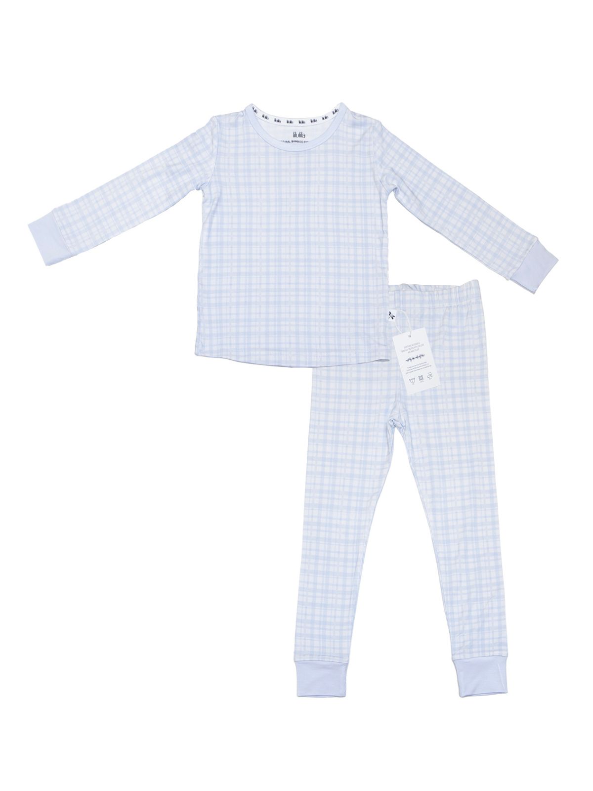 Blue vichy gingham bamboo baby pajama top and bottoms set