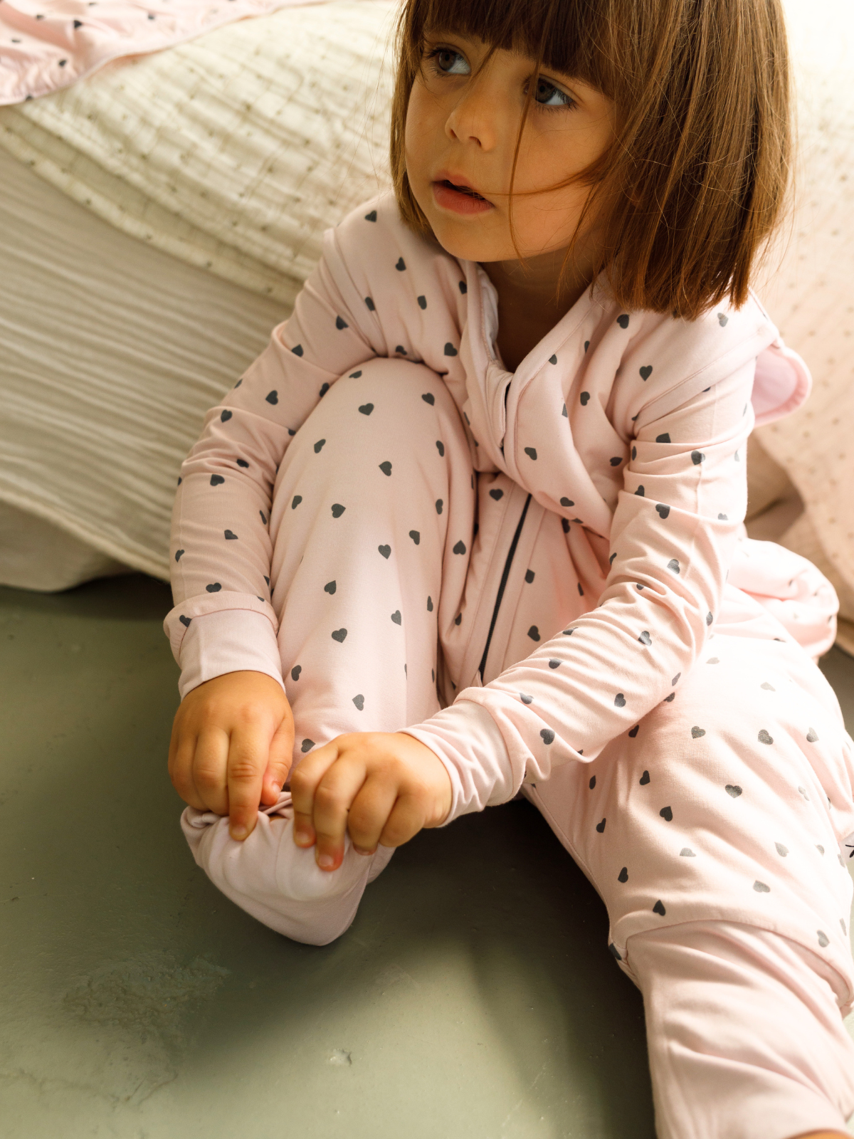 Little hearts print bamboo baby wearable blanket sleeping bag with feet