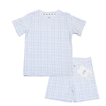 Blue vichy gingham bamboo baby short pajama top and bottoms set