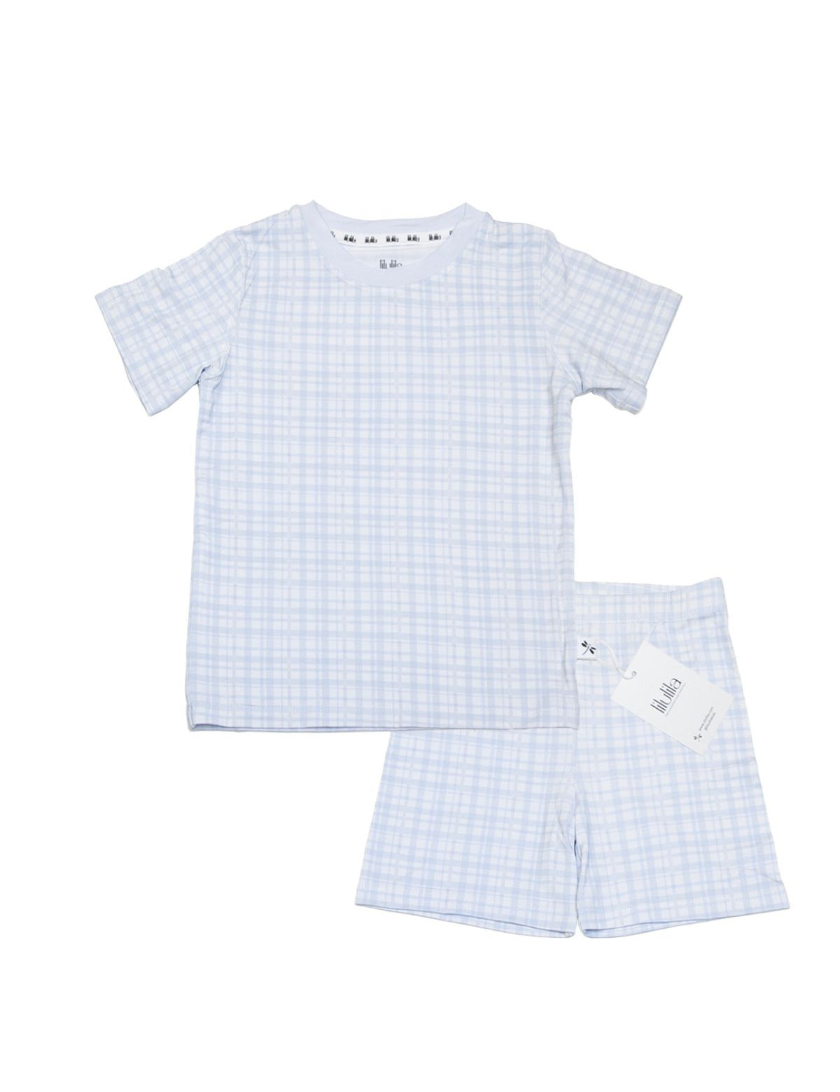Blue vichy gingham bamboo baby short pajama top and bottoms set