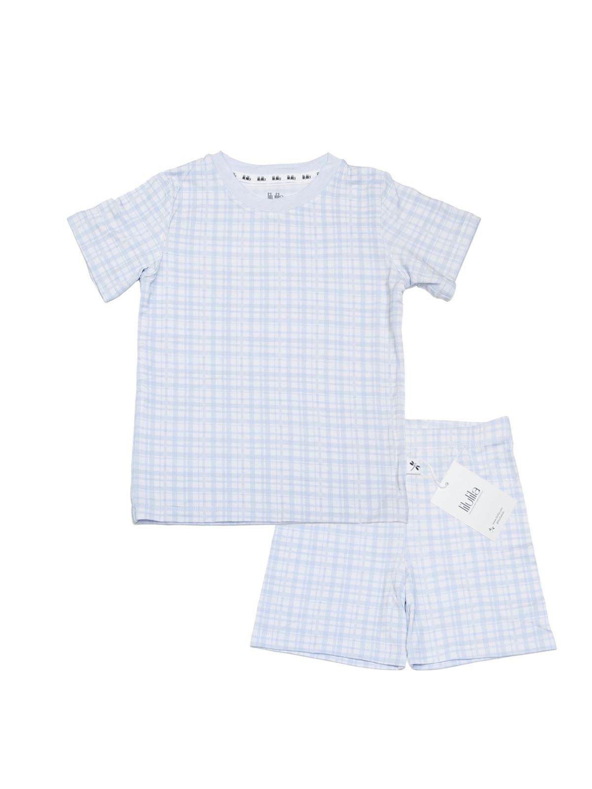 Blue vichy gingham bamboo baby short pajama top and bottoms set