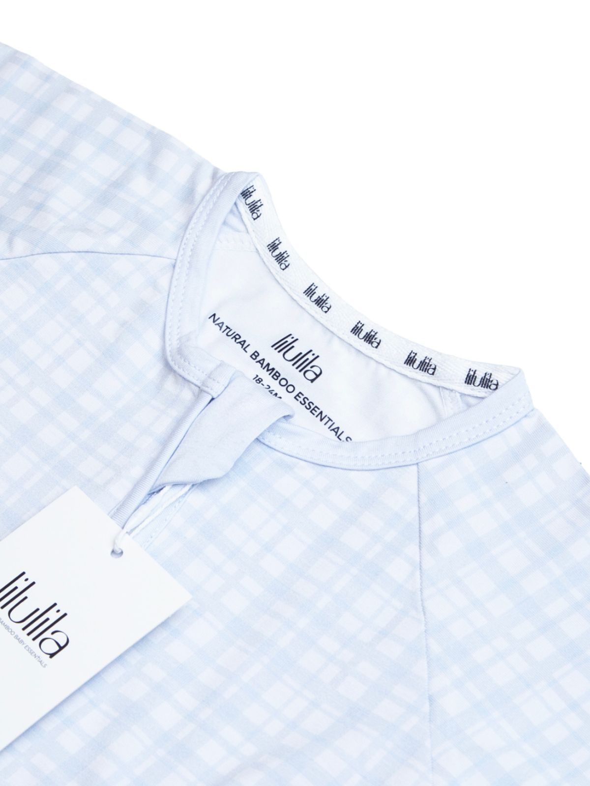 Blue vichy gingham bamboo baby sleepsuit with two-way zip