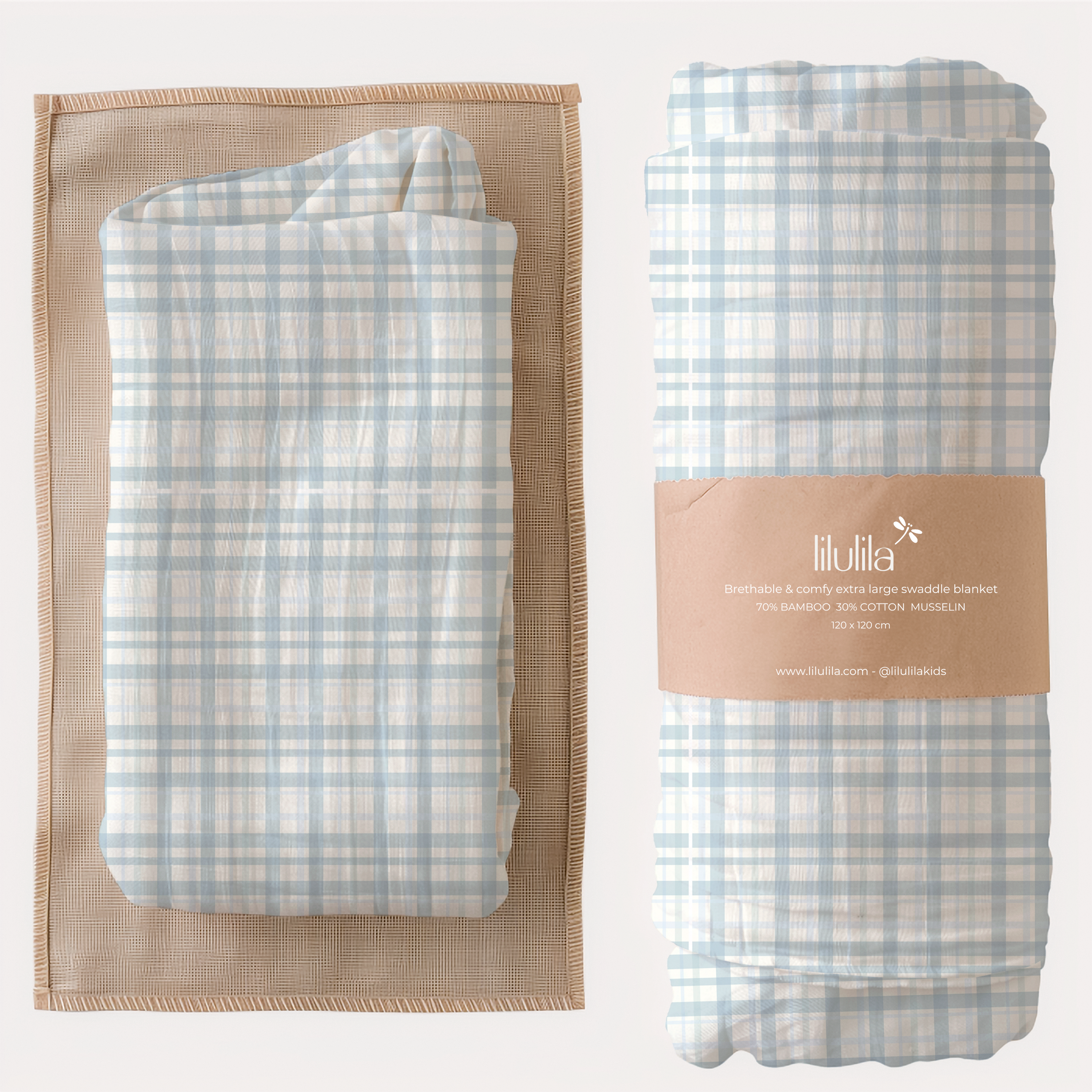 Blue vichy gingham bamboo baby muslin cloth