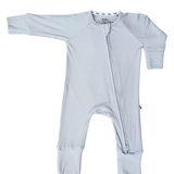 Baby blue ribbed bamboo baby sleepsuit with two-way zip