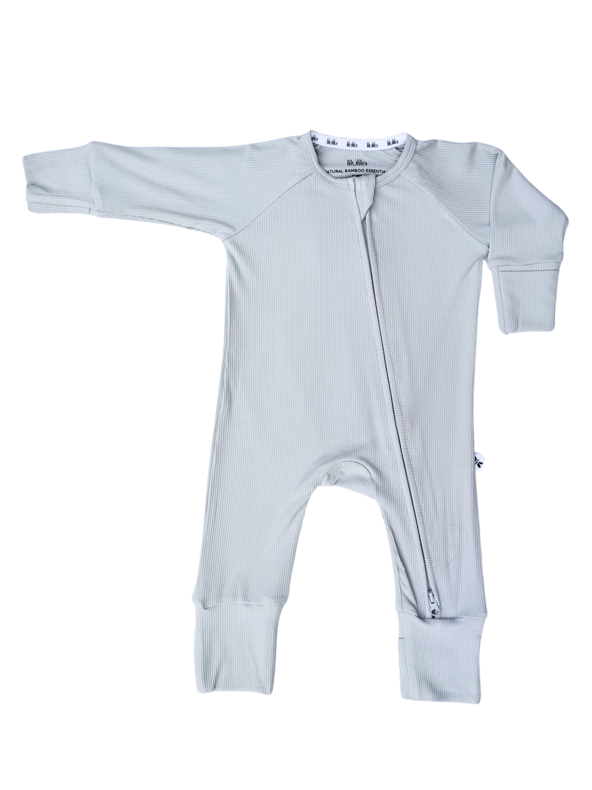 Baby blue ribbed bamboo baby sleepsuit with two-way zip