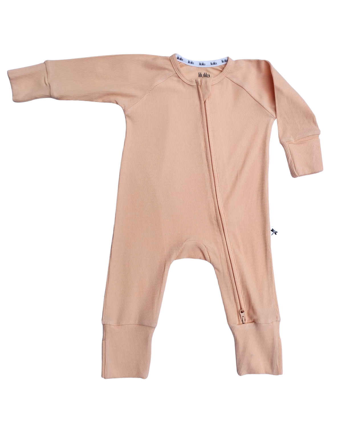 Coral ribbed bamboo baby sleepsuit with two-way zip